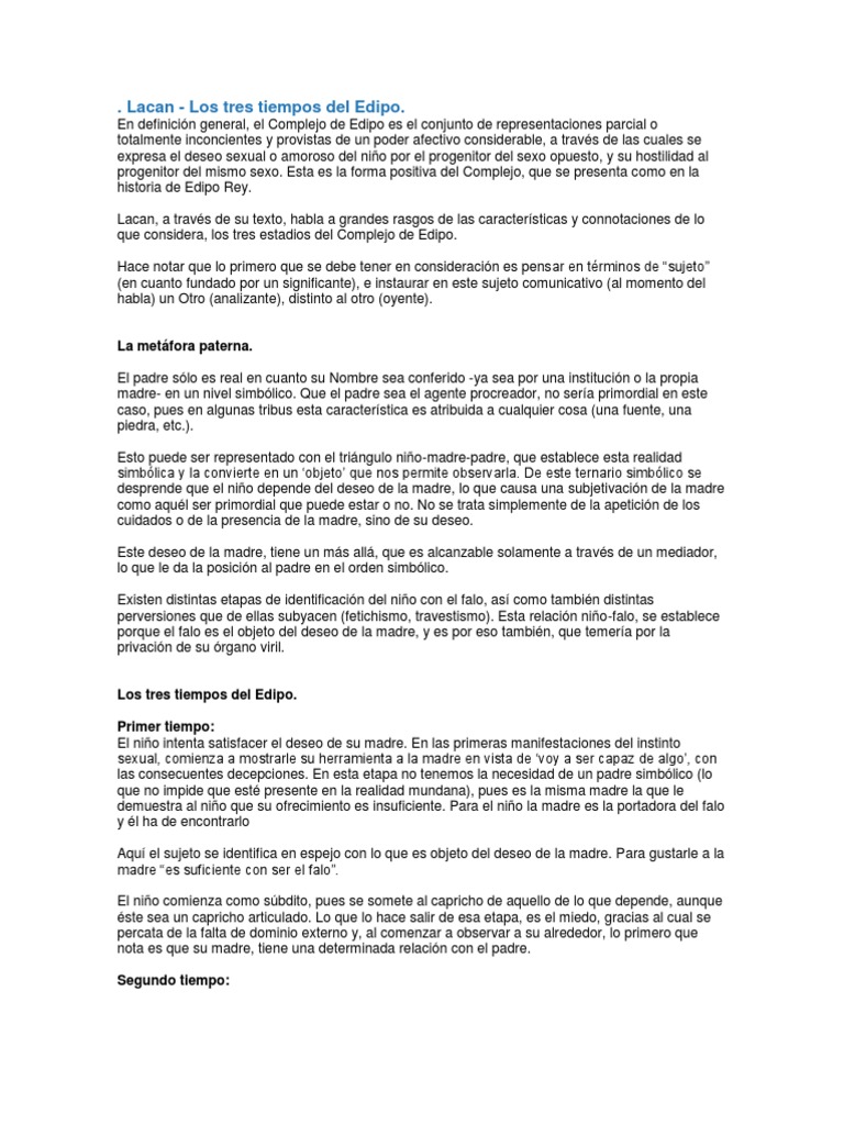 Tres Tiempos del Edipo en Lacan | PDF | Complejo de Edipo | Jacques Lacan