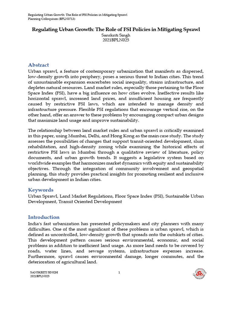 FSI Policies and Urban Sprawl Solutions | PDF | Urban Sprawl | City