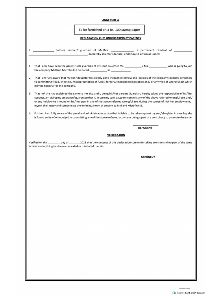Parent's Declartion & Affidavit - Formats (1) - 1 | PDF