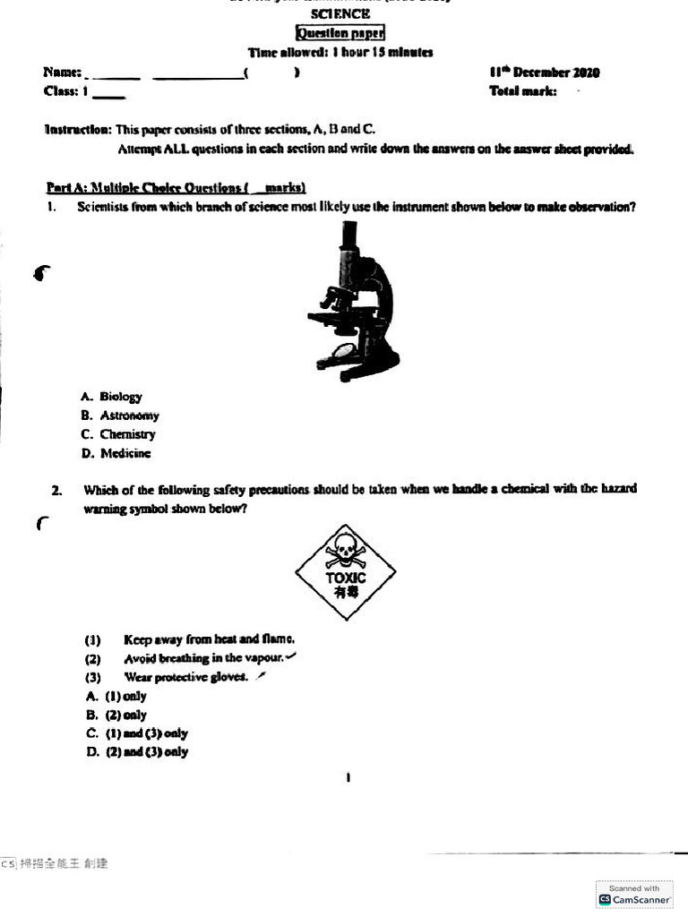 s1 上學期測驗science | PDF