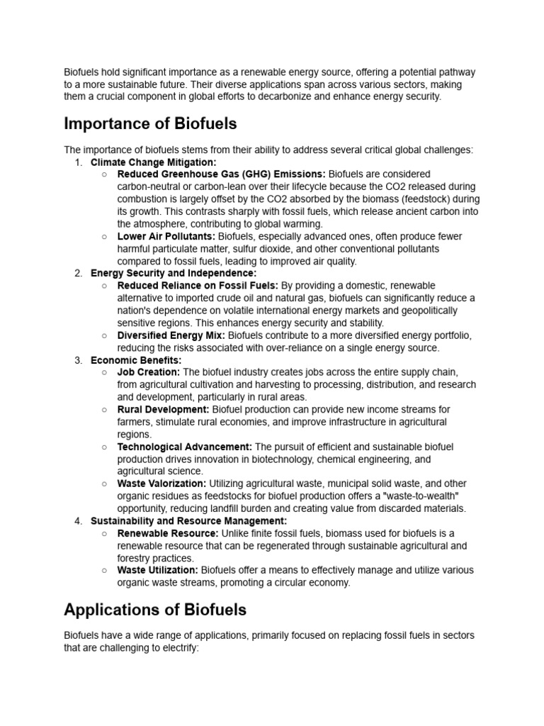 Importance and Applications of Biofuels | PDF | Biofuel | Biodiesel