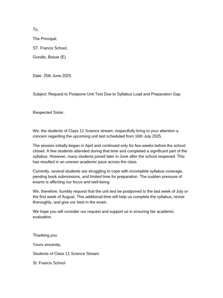 ST Francis Unit Test Request Letter With Signatures | PDF