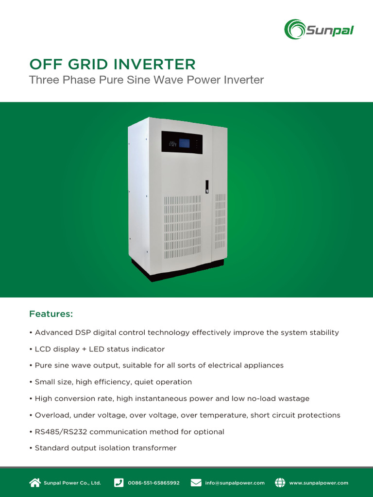 Sunpal 10kva-250kva 3 Phase Off Grid Inverter | PDF | Power Inverter ...