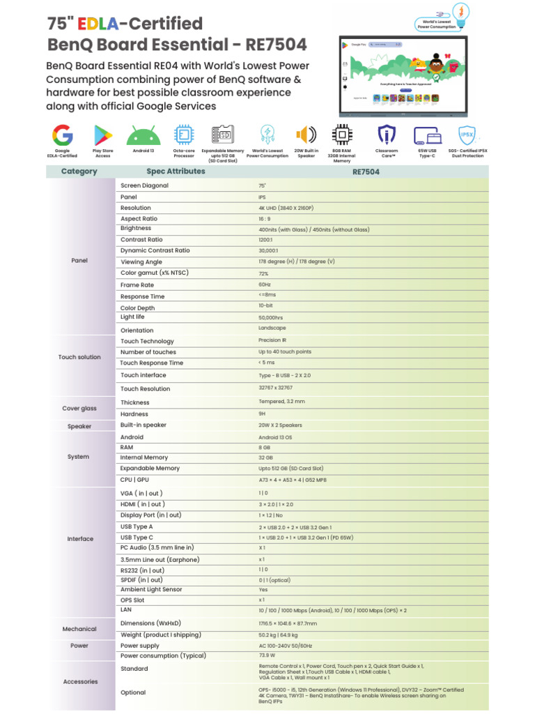 BenQ RE7504 Specifications Overview | PDF | Mobile Computers | Consumer ...