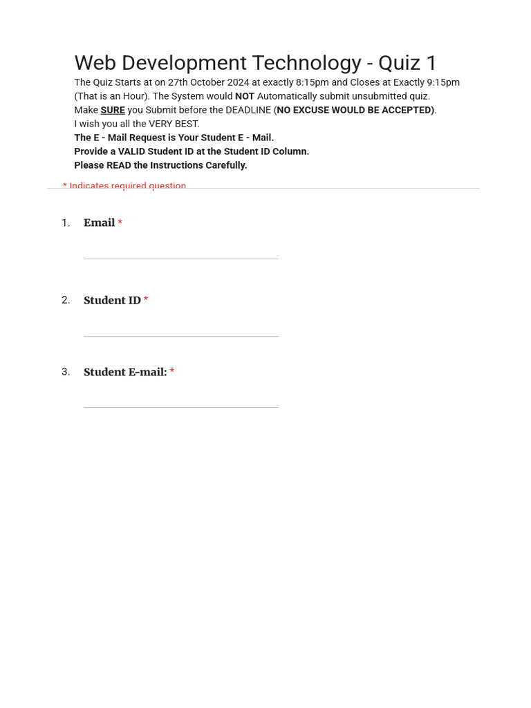 Web Development I - Quiz 1 - Google Forms | PDF | Internet Protocol ...