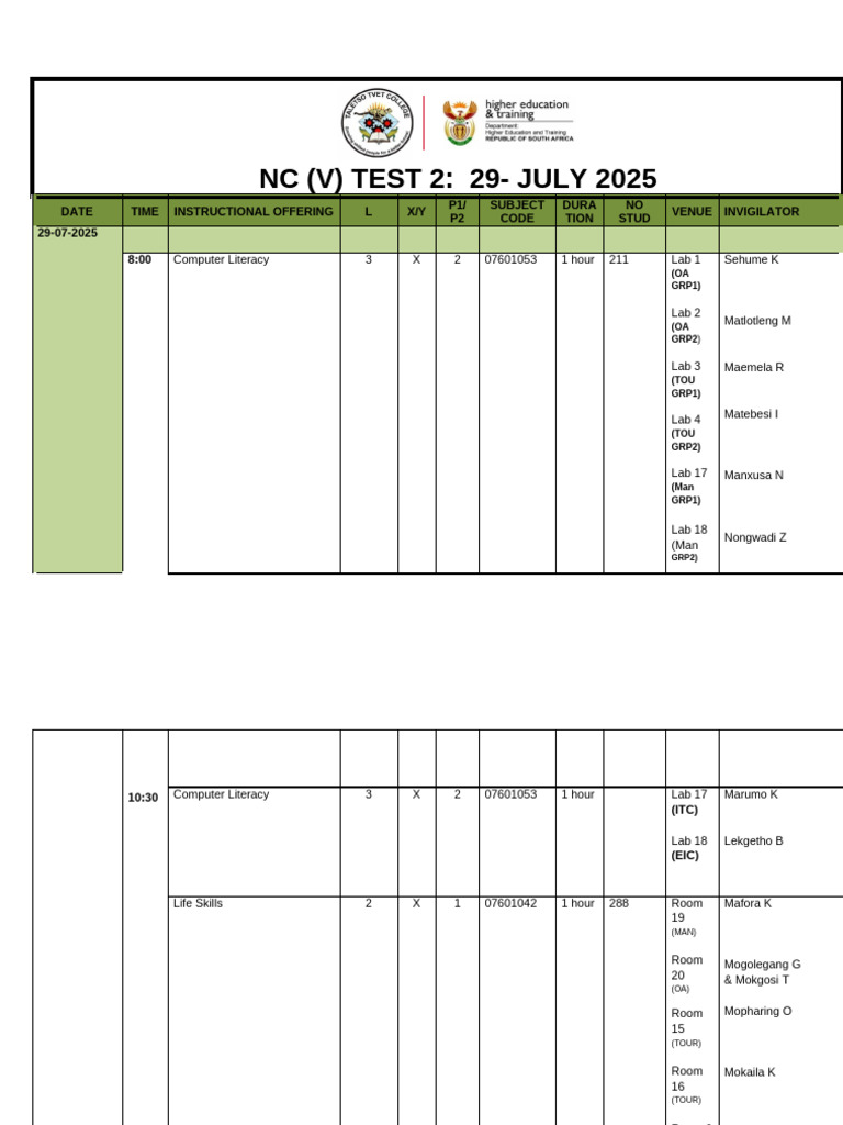NC(V) Exam Timetable 2025 | PDF | Literacy | Reading (Process)