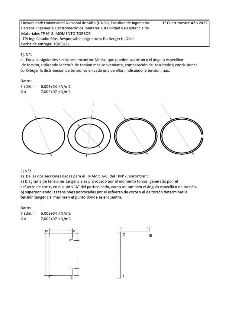 Trabajo Práctico N°8 - Momento Torsor | PDF | Ingeniería mecánica ...