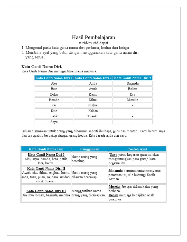 Nota Kata Ganti Nama Pdf