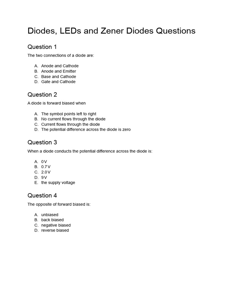 Diode Circuit MCQs and Answers | PDF