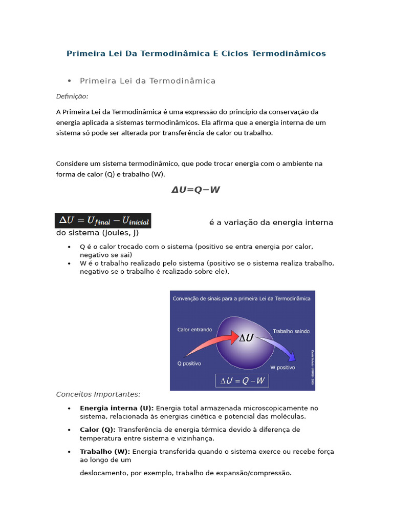 Primeira Lei da Termodinâmica e Ciclos | PDF | Termodinâmica | Calor
