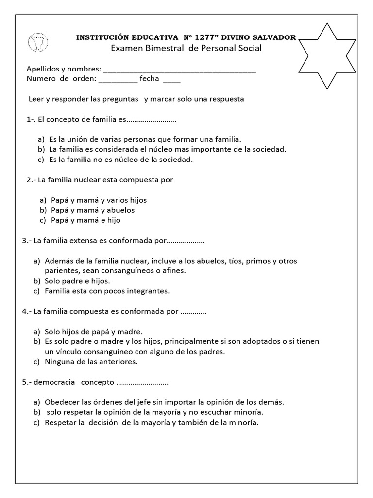 Examen Bimestral de Personal Social | PDF