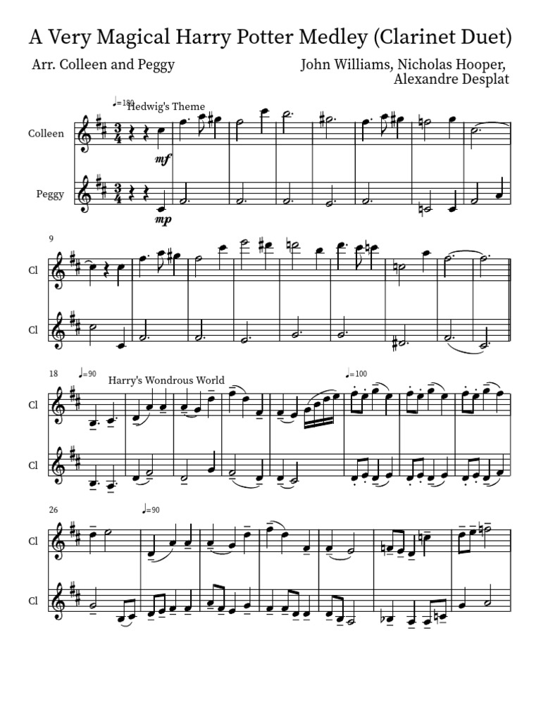 Harry Potter Clarinet Medley Sheet Music | PDF