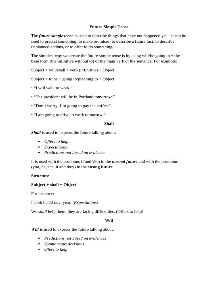 Understanding Future Simple Tense | PDF | Verb | Subject (Grammar)
