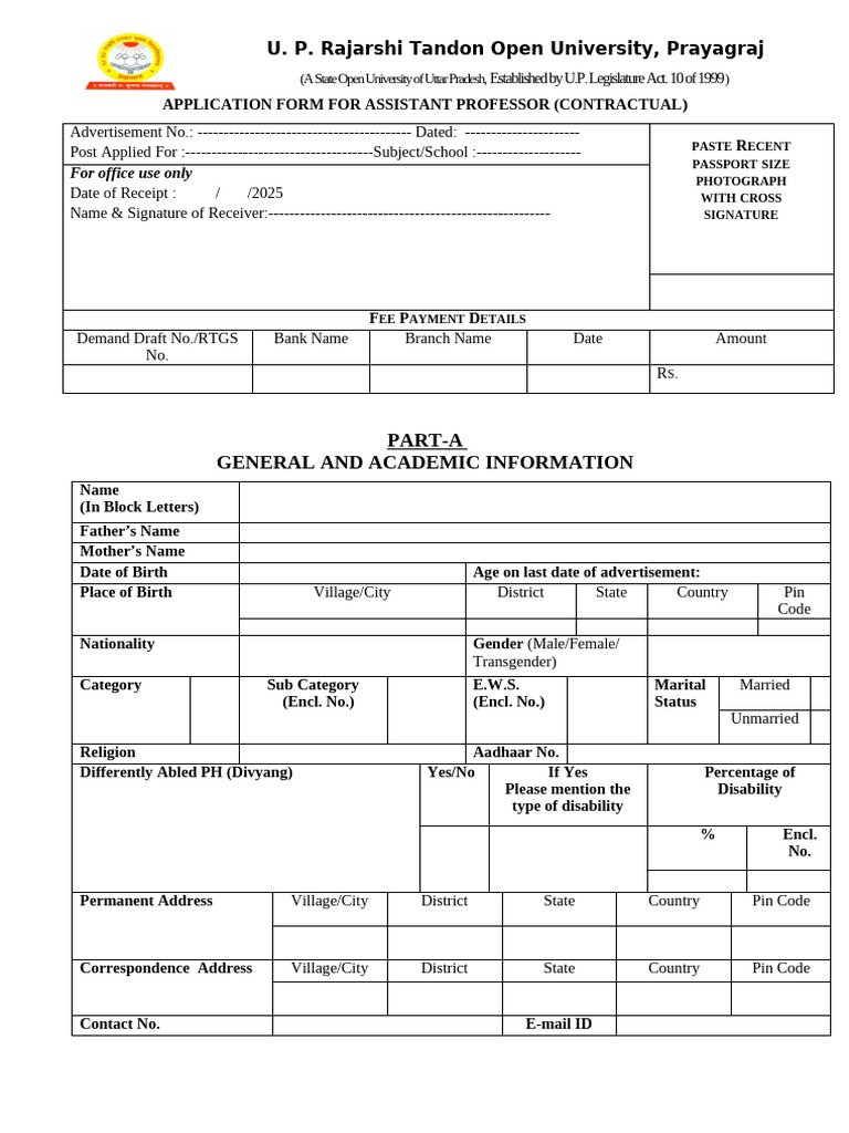 Assistant Professor Application Form | PDF