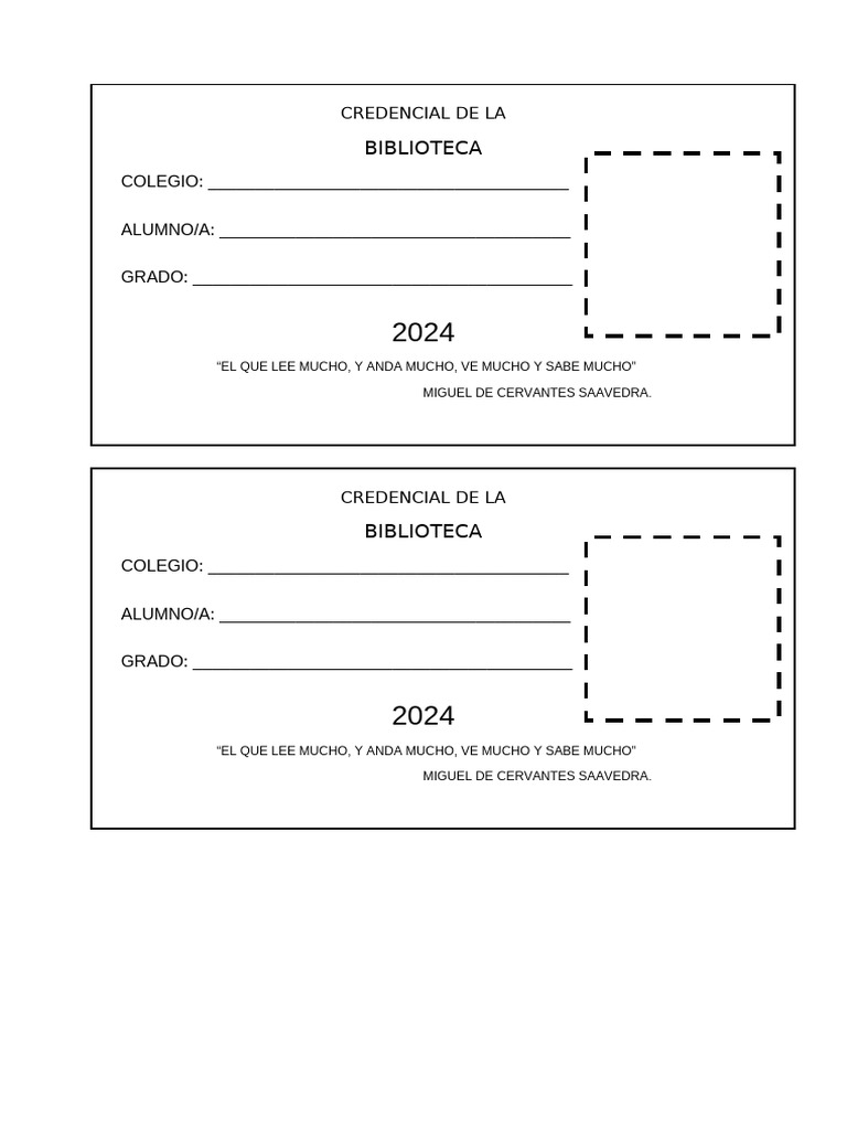 Credencial Biblioteca Escolar 2024 | PDF