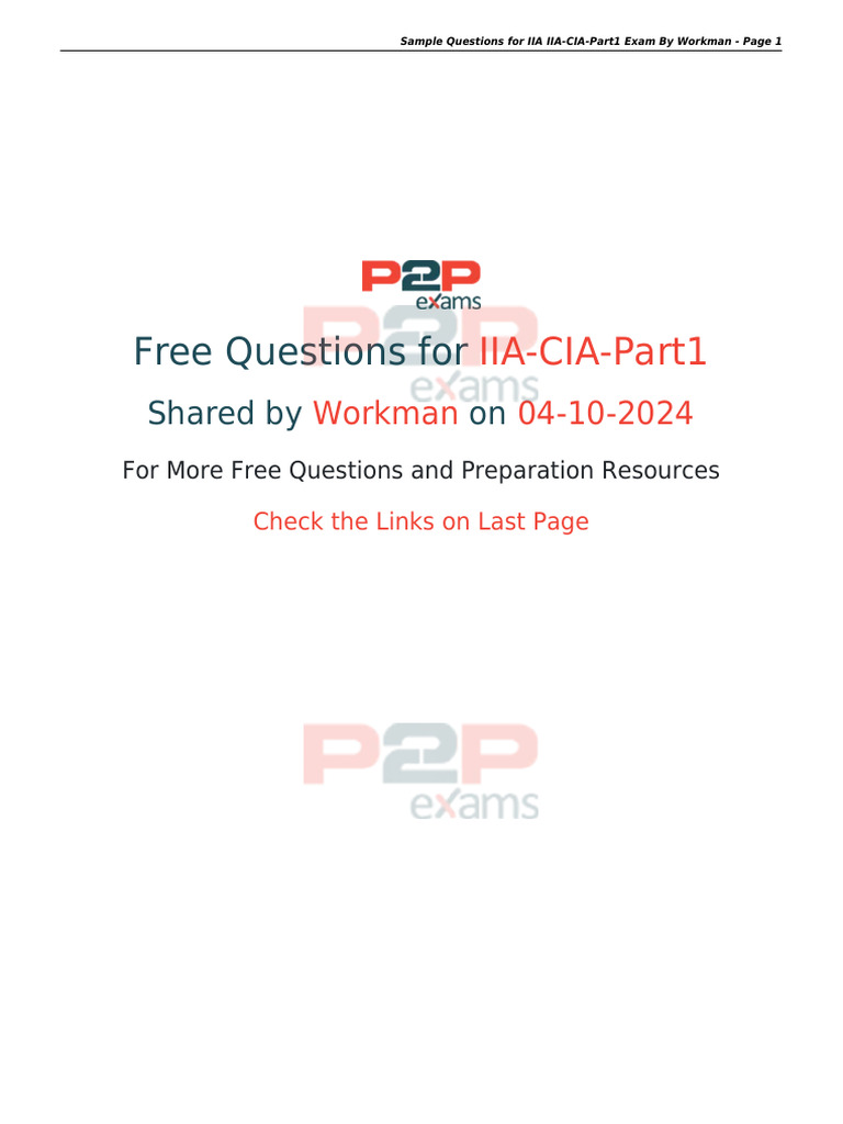 Free IIA-CIA-Part1 Exam Sample Questions | PDF | Internal Audit