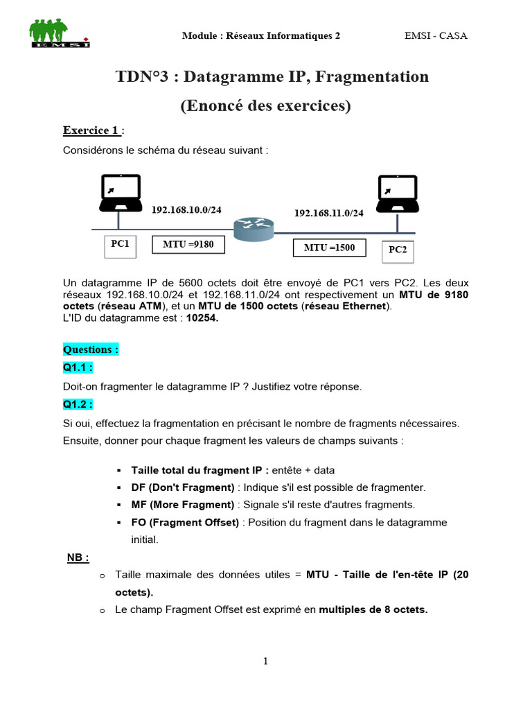 Fragmentation des Datagrammes IP en Réseau | PDF | Protocoles Internet ...