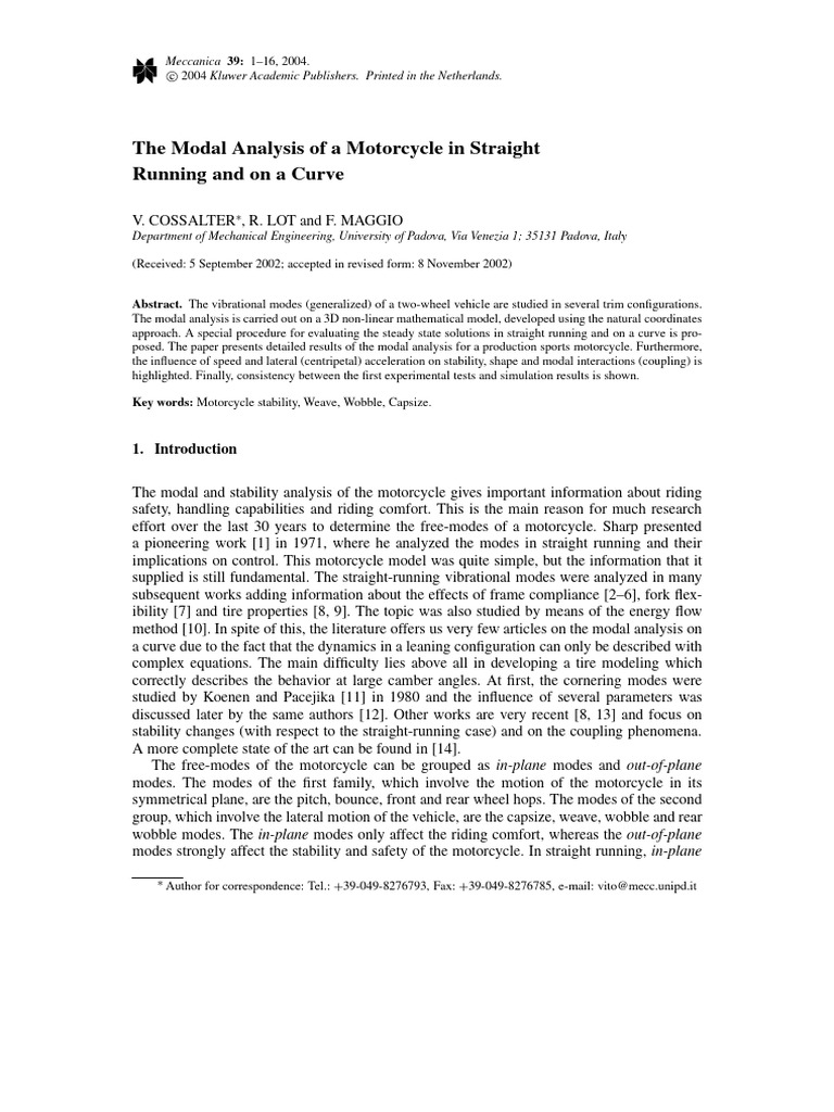 Motorcycle Modal Analysis: Stability Insights | PDF | Eigenvalues And ...