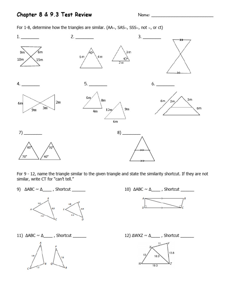 Triangle Similarity Test Review | PDF | Geometry | Euclidean Geometry