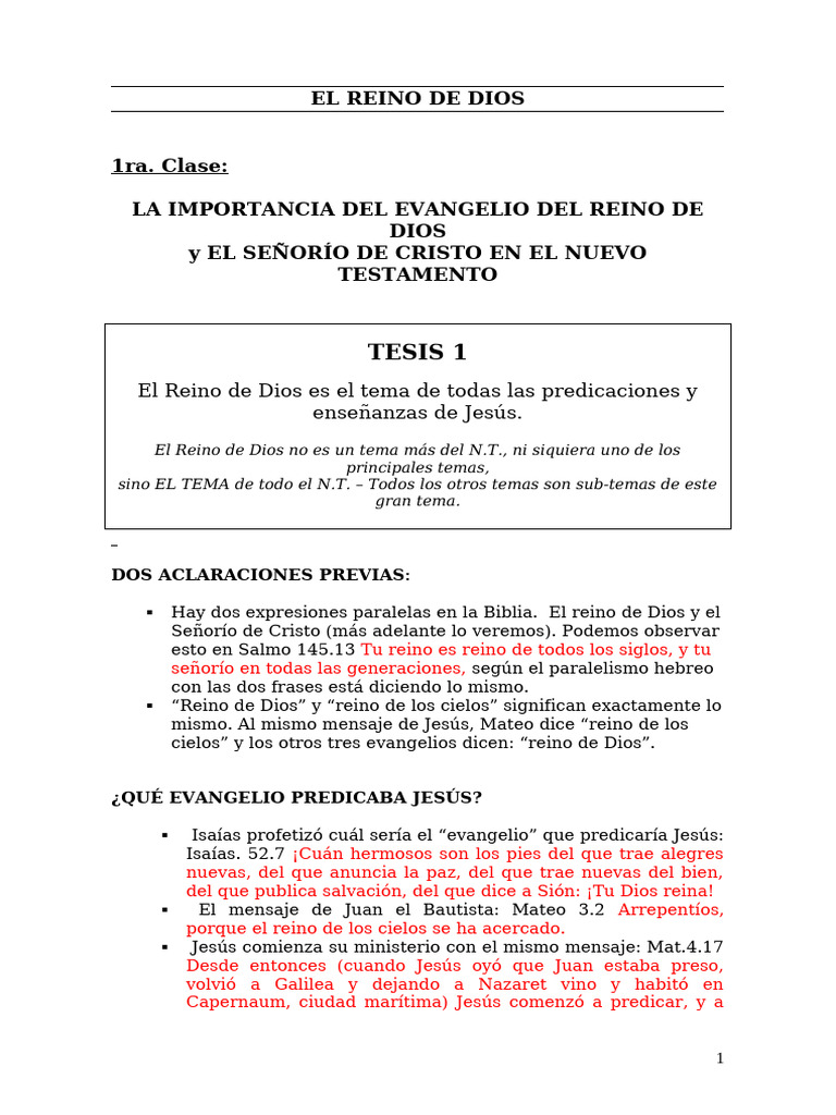 Evangelio del Reino de Dios en el NT | PDF | Jesús | Reinado y reino de ...