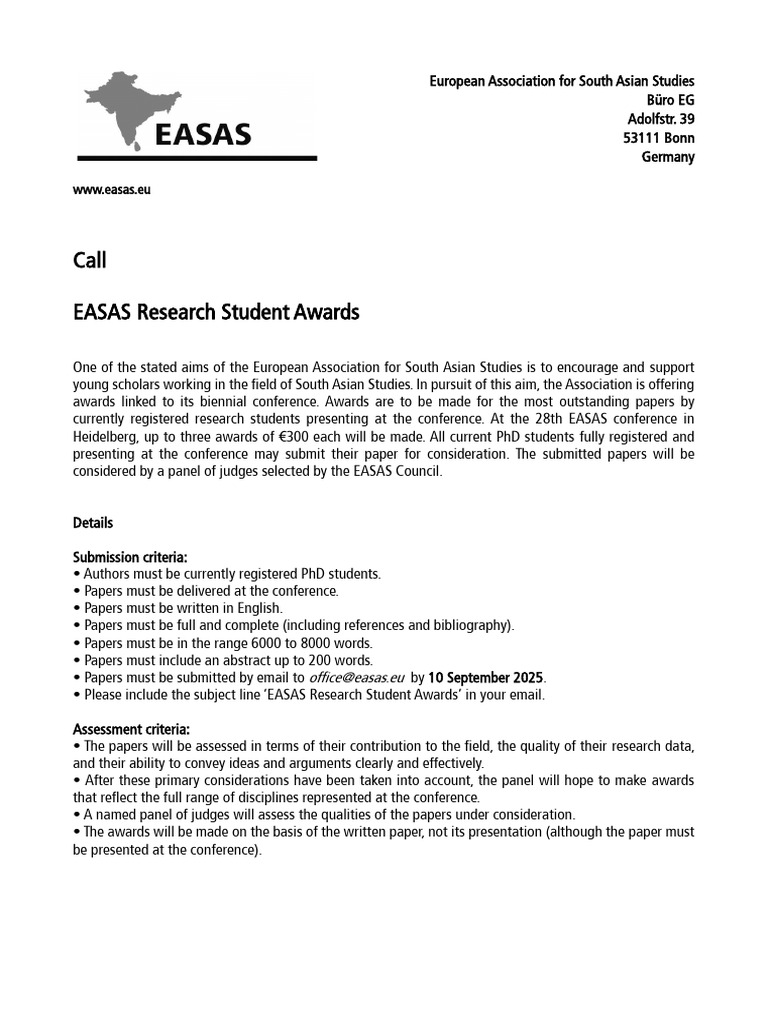 EASAS Research Student Awards 2025 | PDF