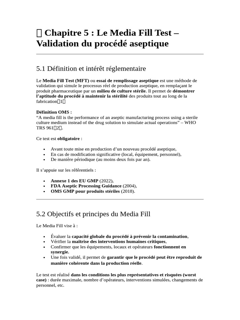 Media Fill Test : Validation Aseptique | PDF | Microbiologie | Organismes