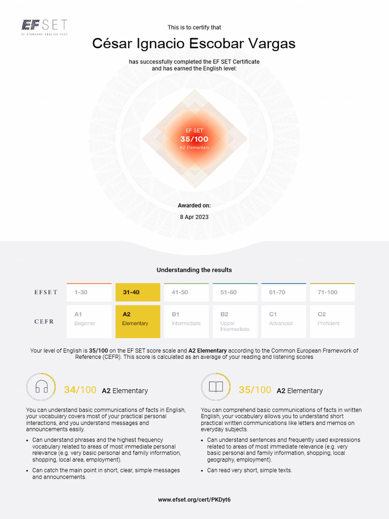 EF SET Certificate | PDF