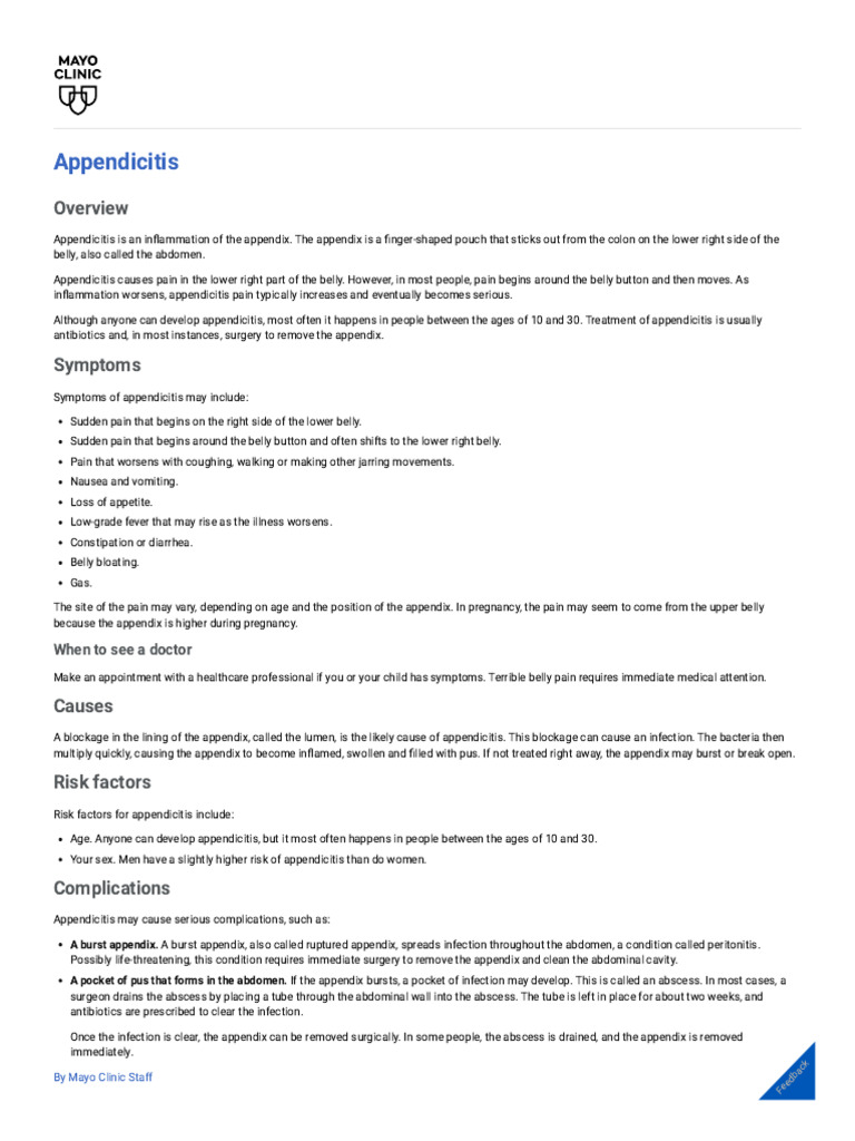 Appendicitis Symptoms and Causes | PDF | Diseases And Disorders ...