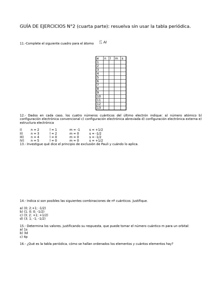 Estructura Atómica-Guía de Ejercicios-Cuarta Parte | PDF