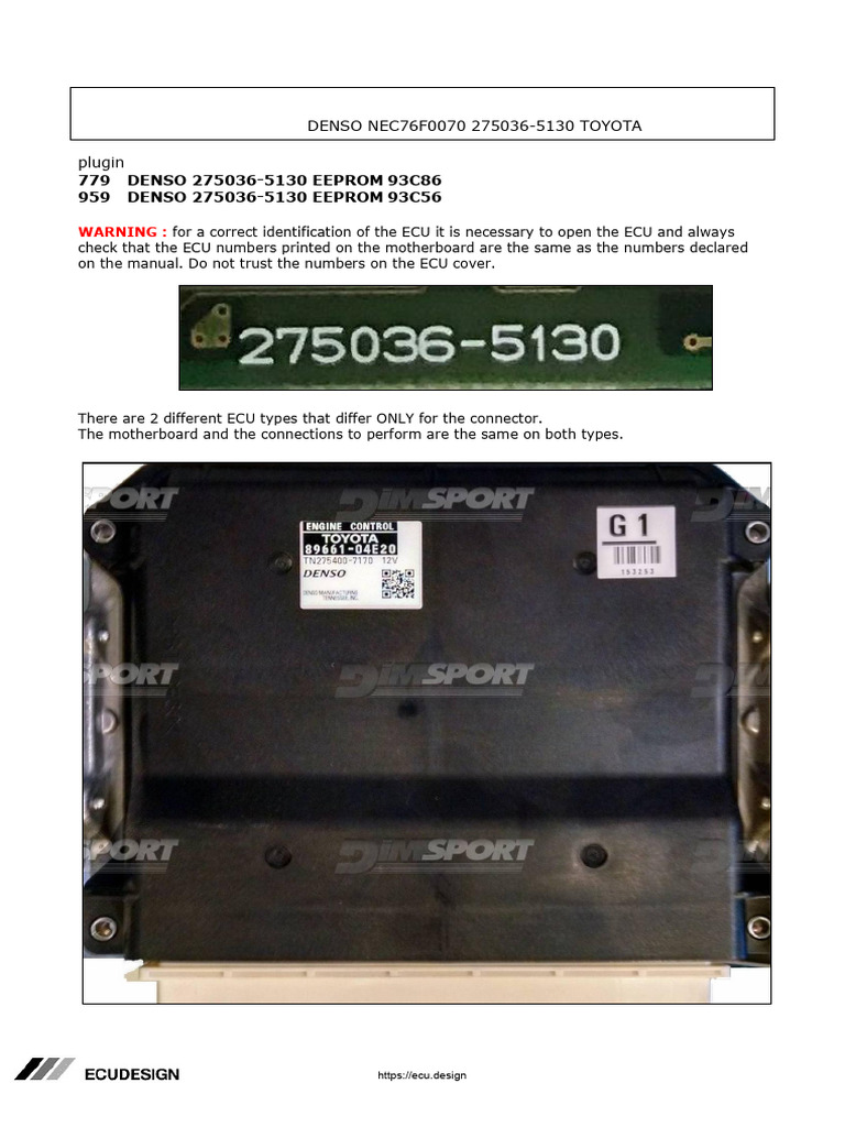 DENSO 275036-5130 ECU Connection Guide | PDF | Electrical