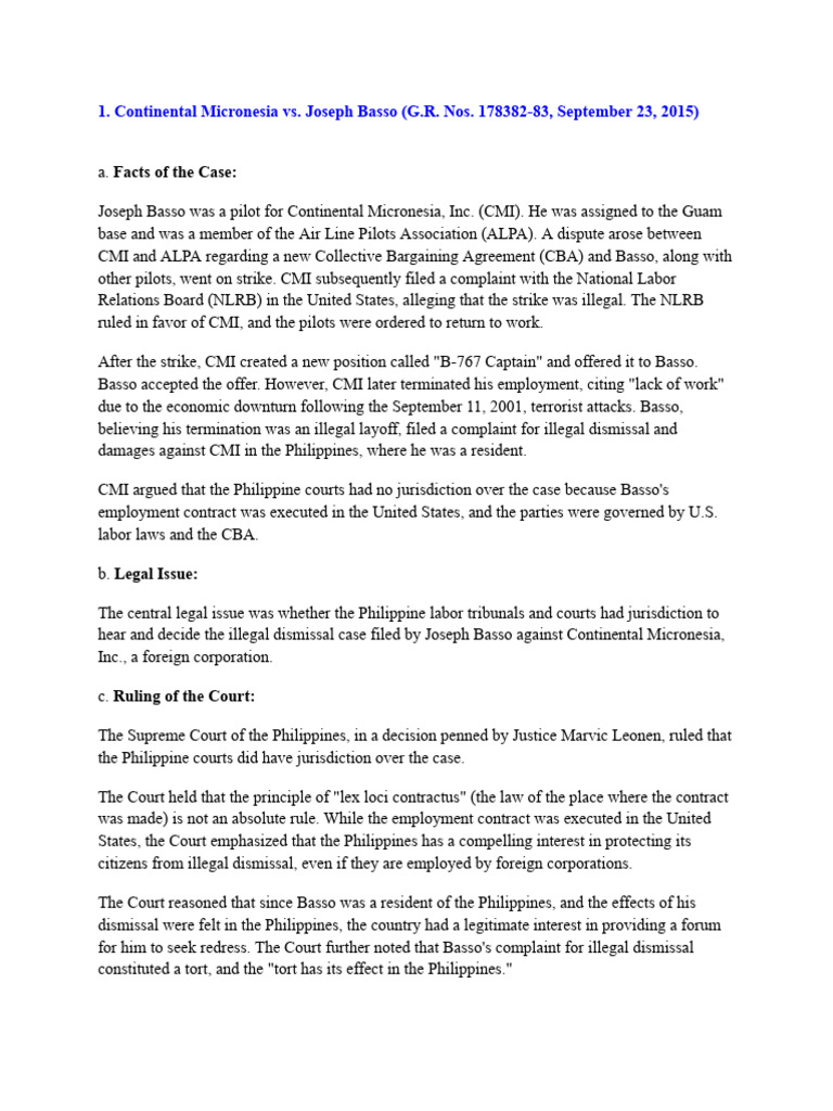 Basso vs. Continental Micronesia: Jurisdiction | PDF | Jurisdiction ...