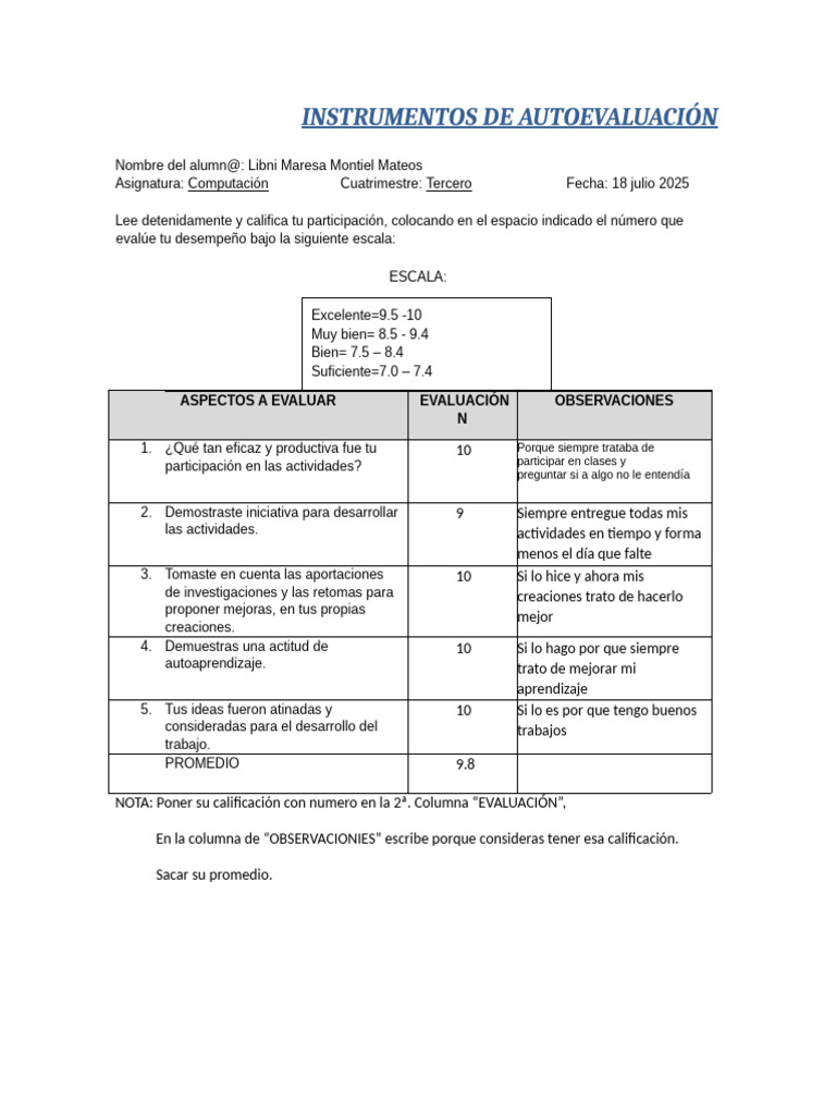 Instrumentos de Autoevaluación | PDF