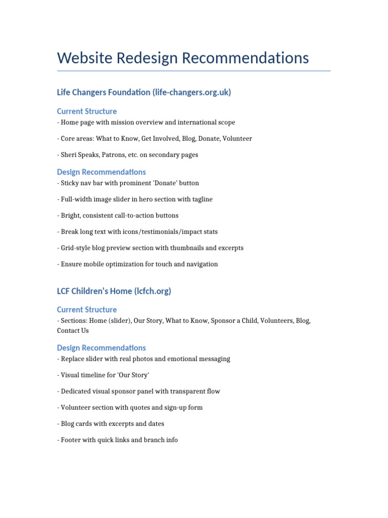 Website Redesign Recommendations | PDF | Software