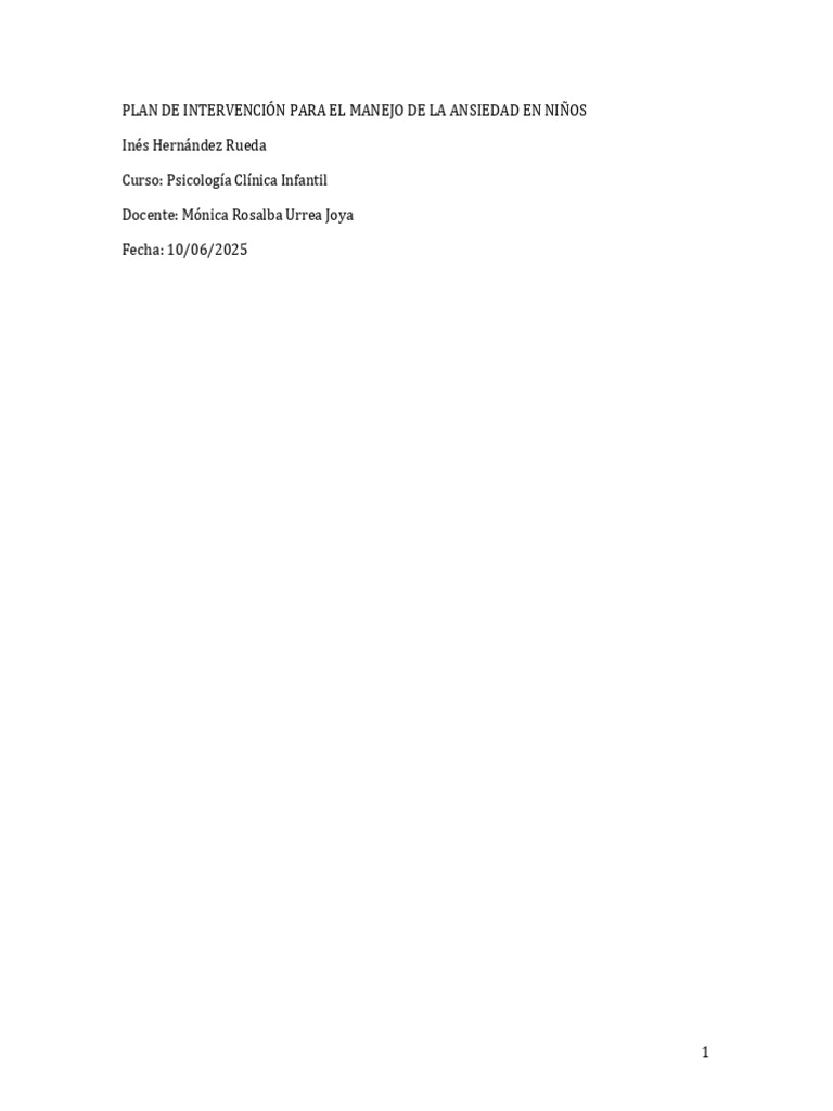 Intervención para la Ansiedad Infantil | PDF | Ansiedad | Trastorno mental
