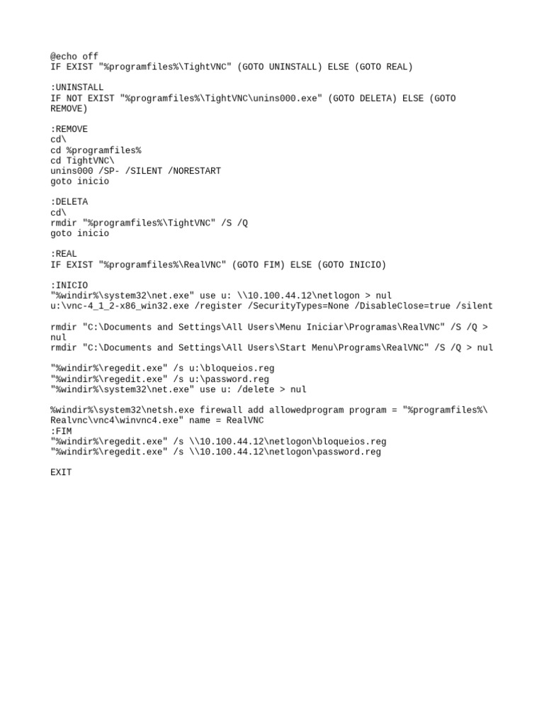 RealVNC Installation and Uninstallation Script | PDF