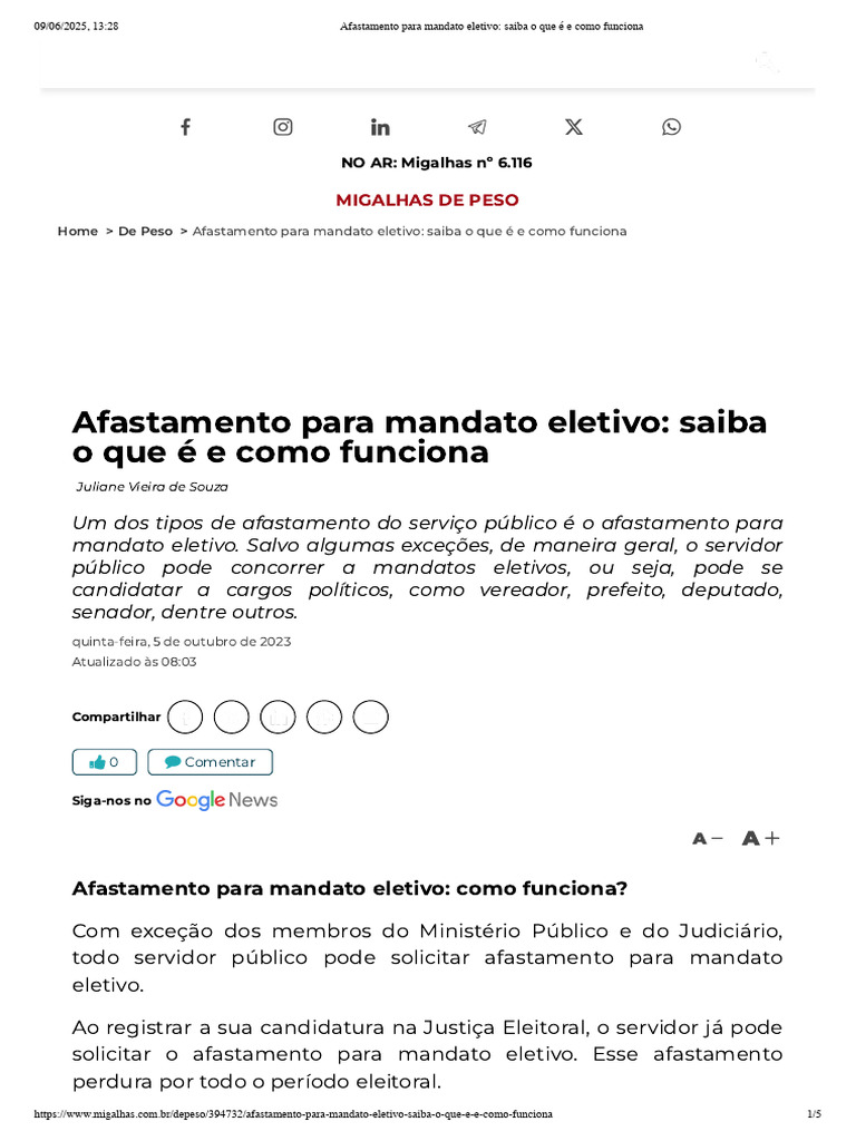 Afastamento para Mandato Eletivo | PDF | Advogado | Governo