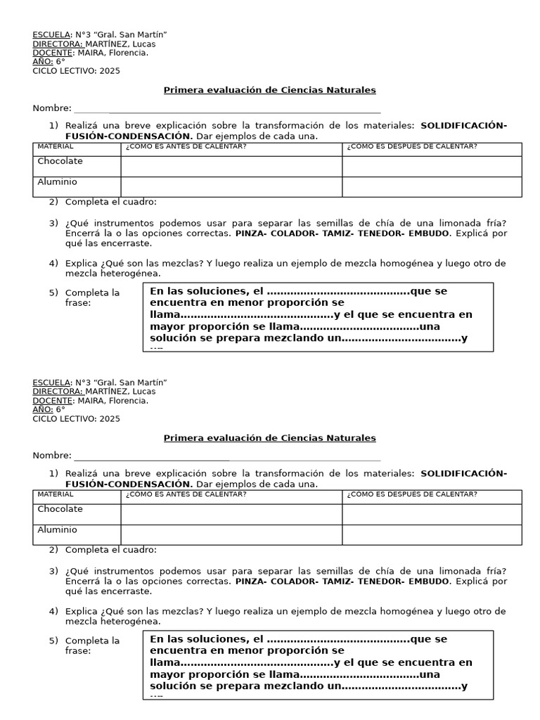 Primera Evaluacion Cs Nat | PDF