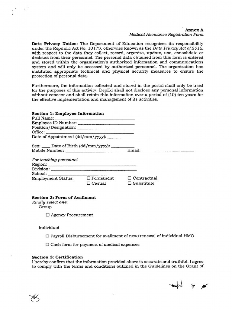 FORMS - Grant of Medical Allowance Forms Annex A B C D | PDF