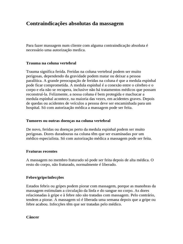 Contraindicações da Massagem: Guia Completo | PDF | Massagem | Trombose