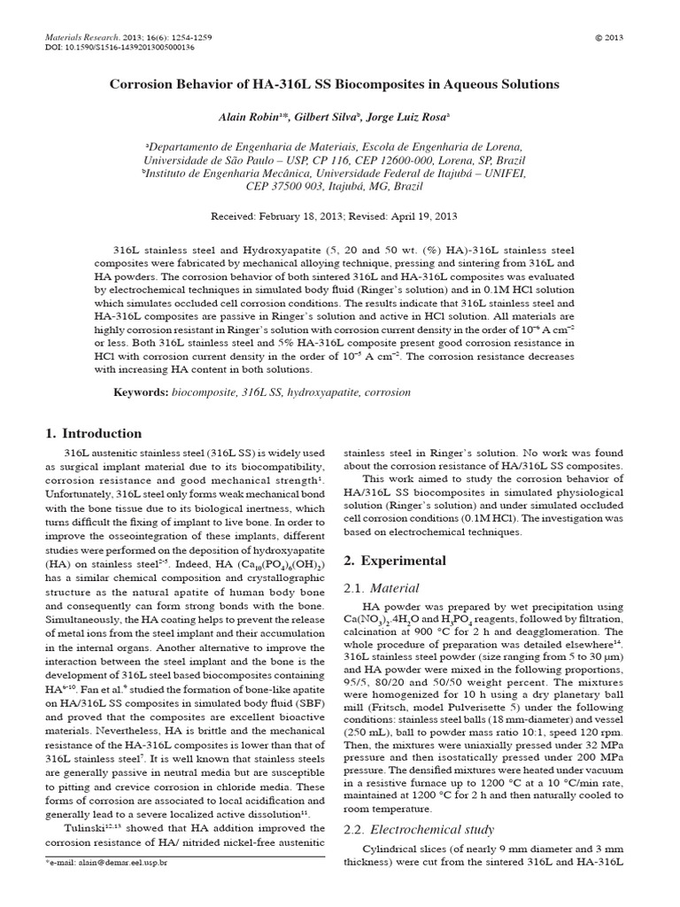 Corrosion of HA-316L SS Biocomposites | PDF | Corrosion | Stainless Steel