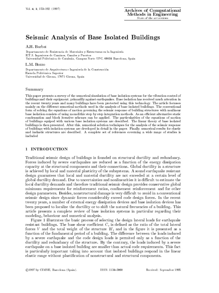 Seismic Analysis of Base Isolated Buildings | PDF | Earthquake ...