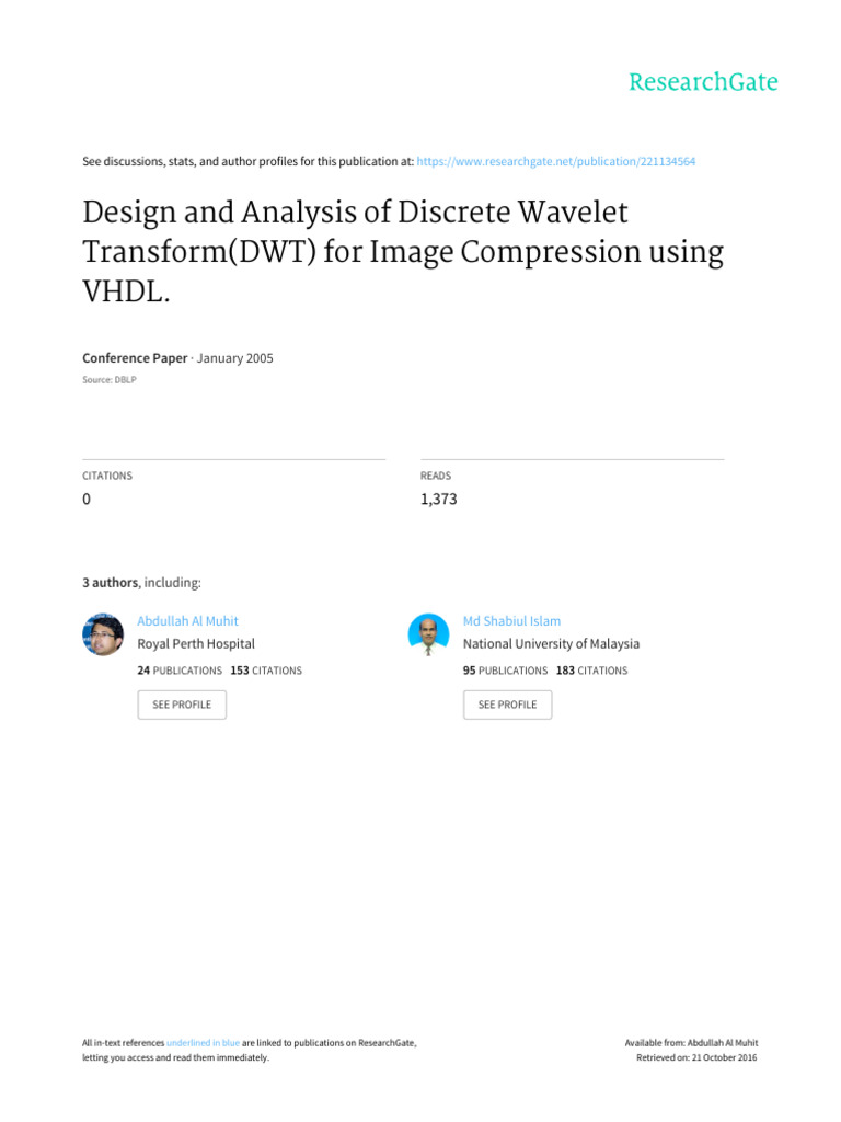 DWT Image Compression Using VHDL | PDF | Wavelet | Hardware Description ...