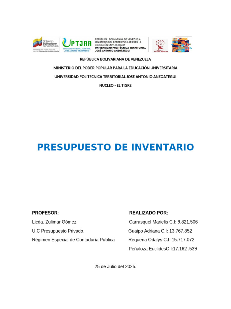 Presupuesto de Inventario para Ferretería | PDF | Presupuesto