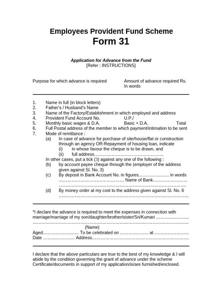 EPF Form 31: Advance Application Guide | PDF | Cheque | Payments