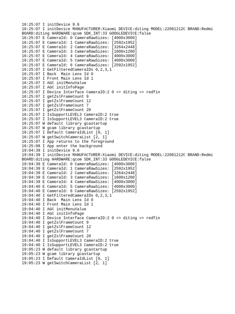 Xiaomi Redmi Camera Initialization Logs | PDF