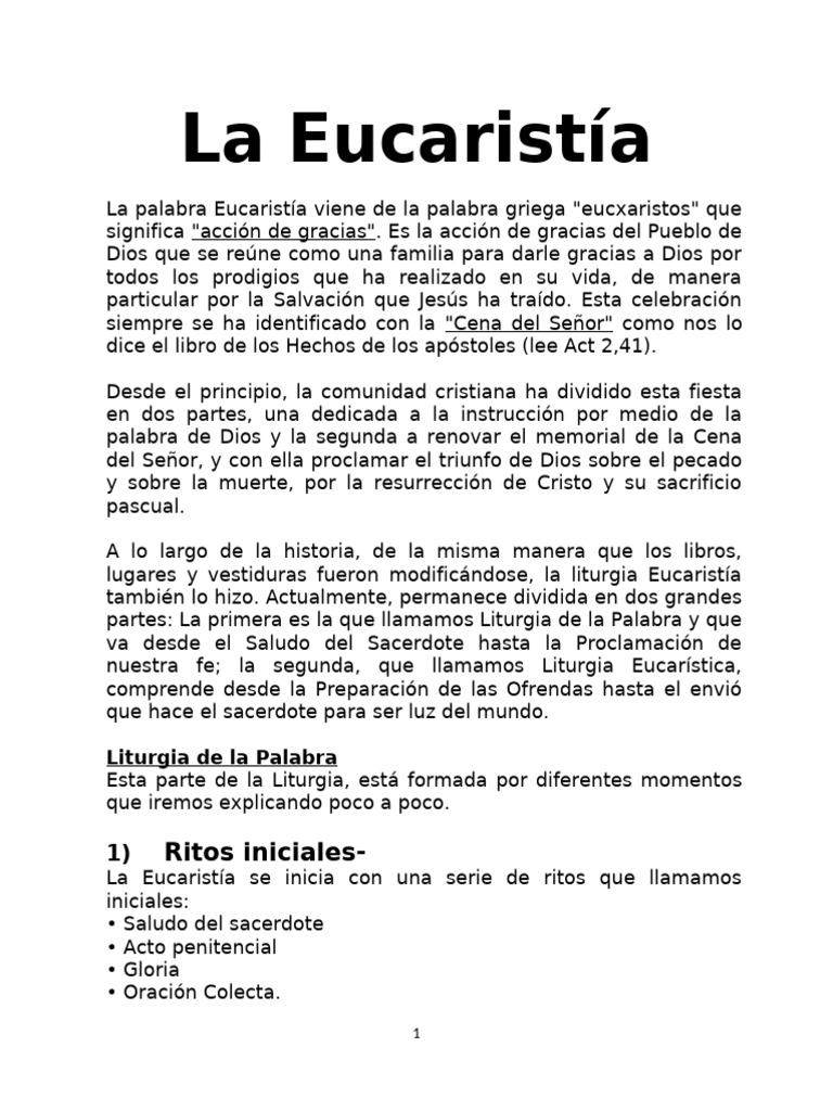 Liturgia de la Eucaristía: Significado y Estructura | PDF | eucaristía ...