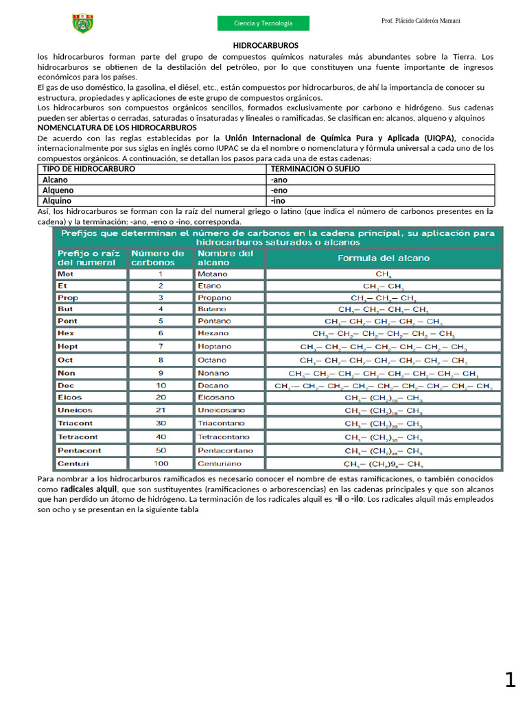 Nomenclatura y Tipos de Hidrocarburos | PDF | Hidrocarburos | Alqueno