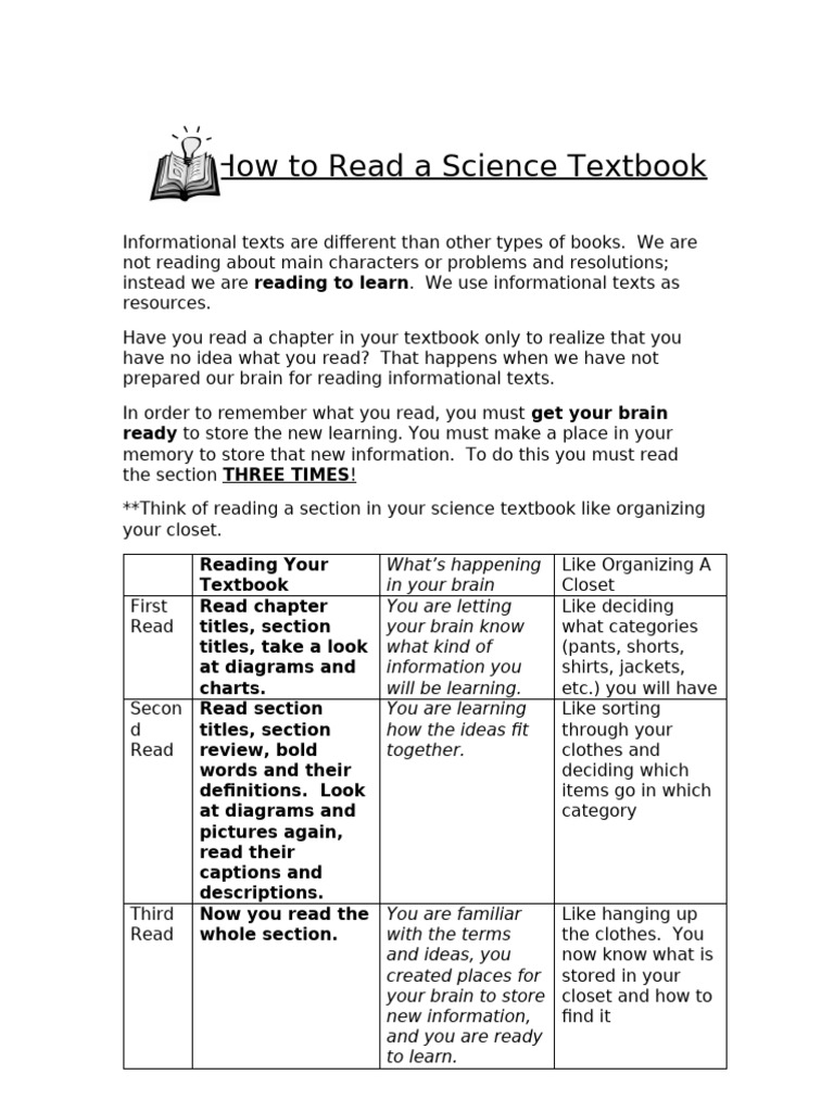 How To Read A Science Textbook | PDF