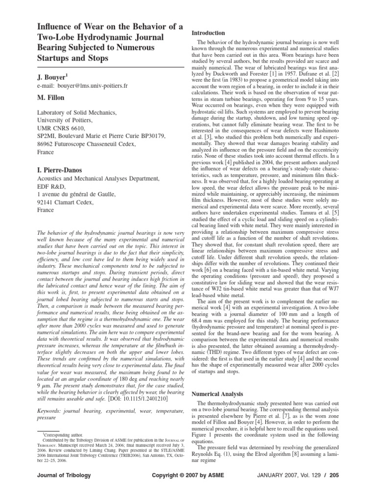 Influence of Wear On The Behavior of A Two-Lobe Hydrodynamic Journal ...