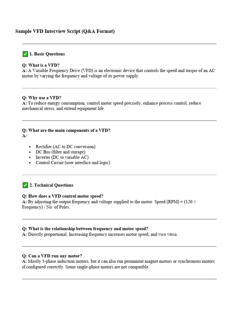 VFD Interview Questions and Answers | PDF | Electric Motor ...